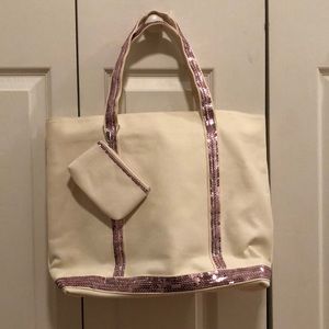 Lancôme cream tote with pink sequins